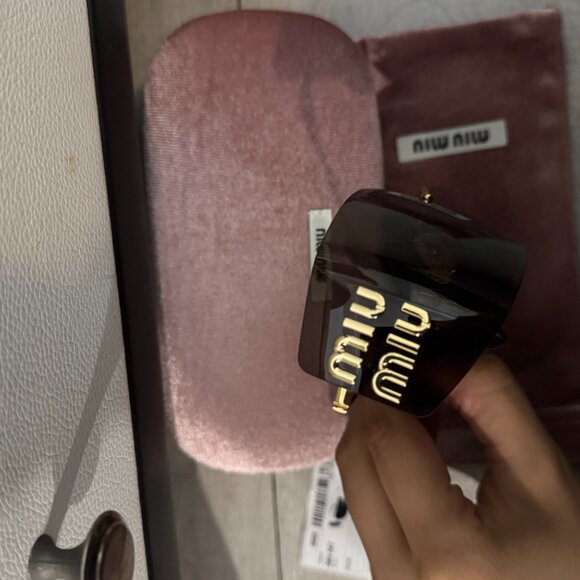 Miu Miu Oversized Shield Sunglasses Black Gold Statement main image 5